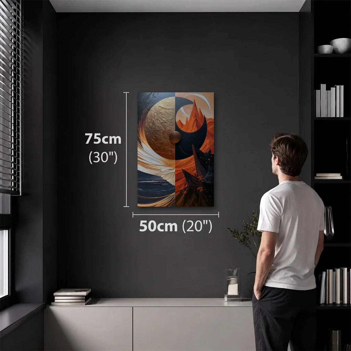 Geometric Abstraction Art 50x75 cm acrylic wall art in a dark modern room