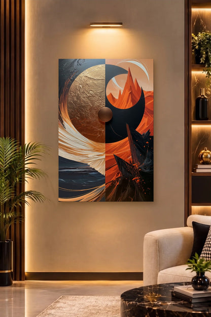 Geometric Abstraction Art acrylic wall art on a warm-lit luxury wall
