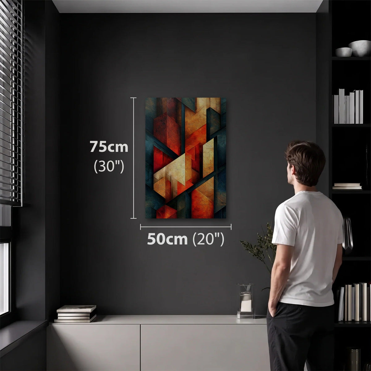 Geometric Abstraction Art 50x75 cm acrylic wall art in a dark modern room