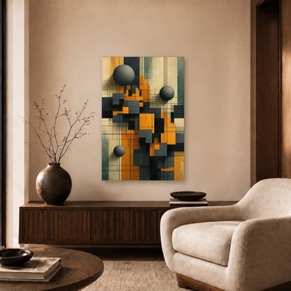 Geometric Abstraction Art acrylic wall art in a beige living room