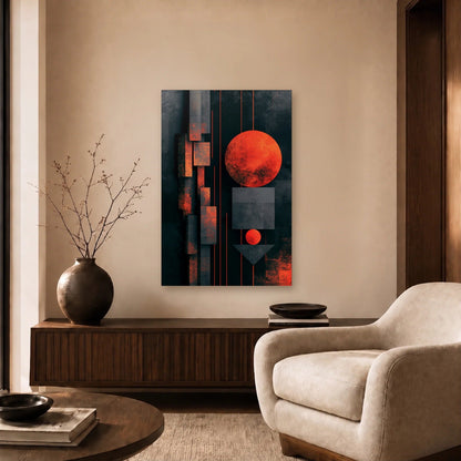 Geometric Abstraction Art acrylic wall art in a beige living room