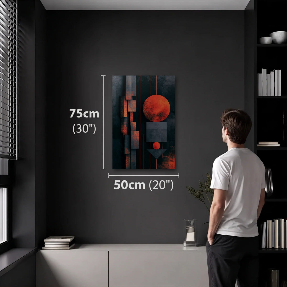 Geometric Abstraction Art 50x75 cm acrylic wall art in a dark modern room