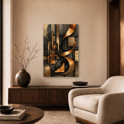 Geometric Abstraction Art acrylic wall art in a beige living room