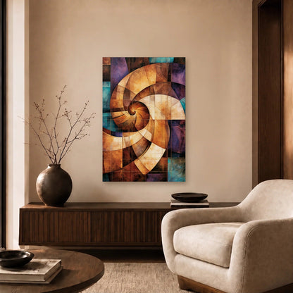 Geometric Abstraction Art acrylic wall art in a beige living room