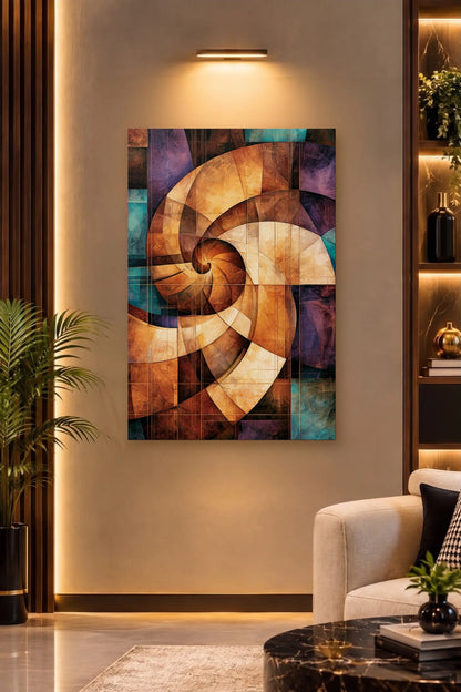 Geometric Abstraction Art acrylic wall art on a warm-lit luxury wall