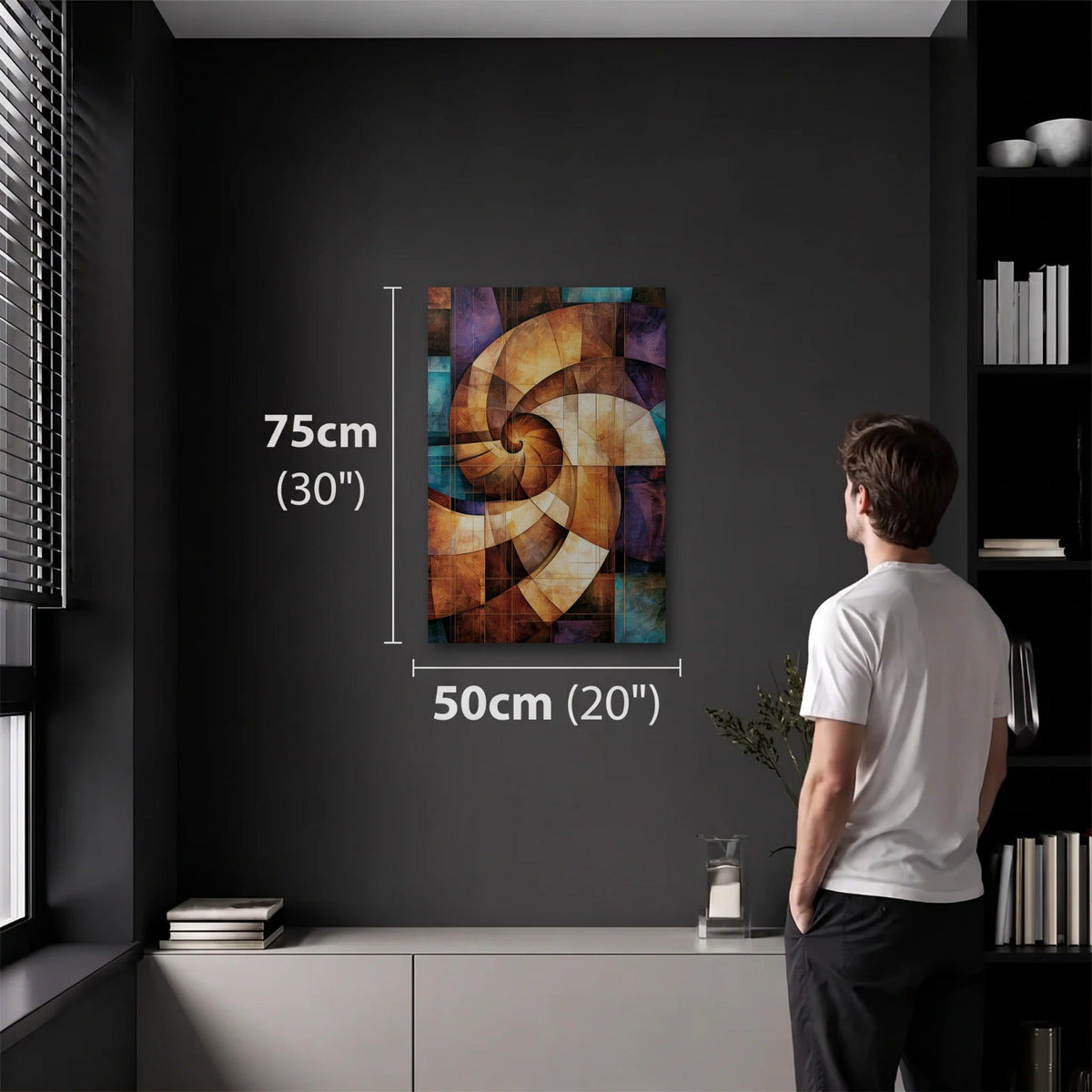 Geometric Abstraction Art 50x75 cm acrylic wall art in a dark modern room
