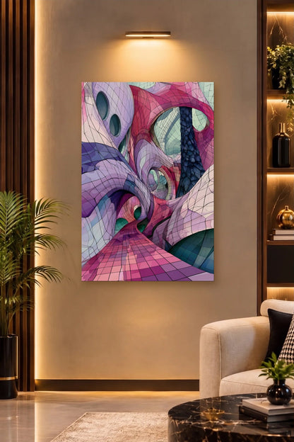 Geometric Abstraction Art acrylic wall art on a warm-lit luxury wall