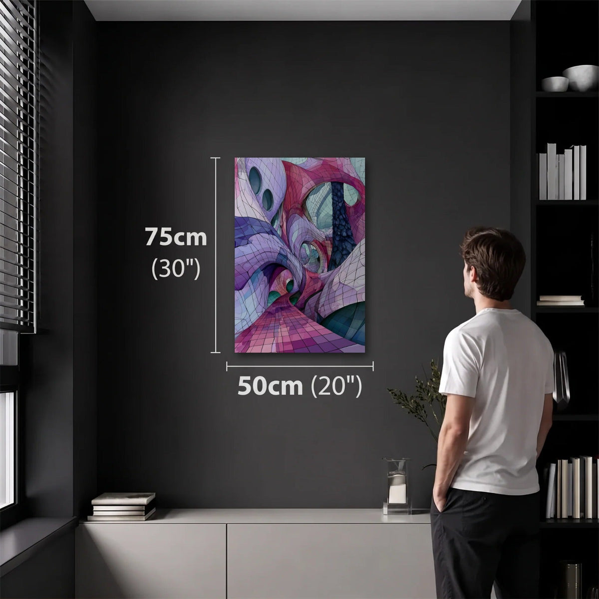 Geometric Abstraction Art 50x75 cm acrylic wall art in a dark modern room