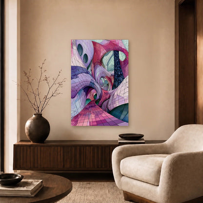 Geometric Abstraction Art acrylic wall art in a beige living room