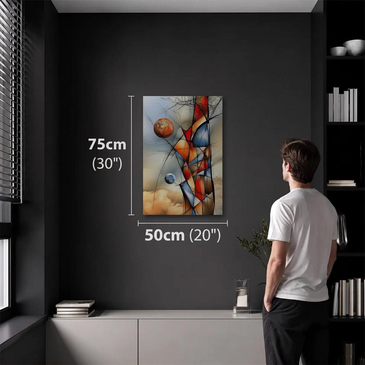 Geometric Abstraction Art 50x75 cm acrylic wall art in a dark modern room