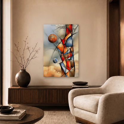 Geometric Abstraction Art acrylic wall art in a beige living room