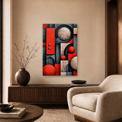 Geometric Abstraction Art acrylic wall art in a beige living room