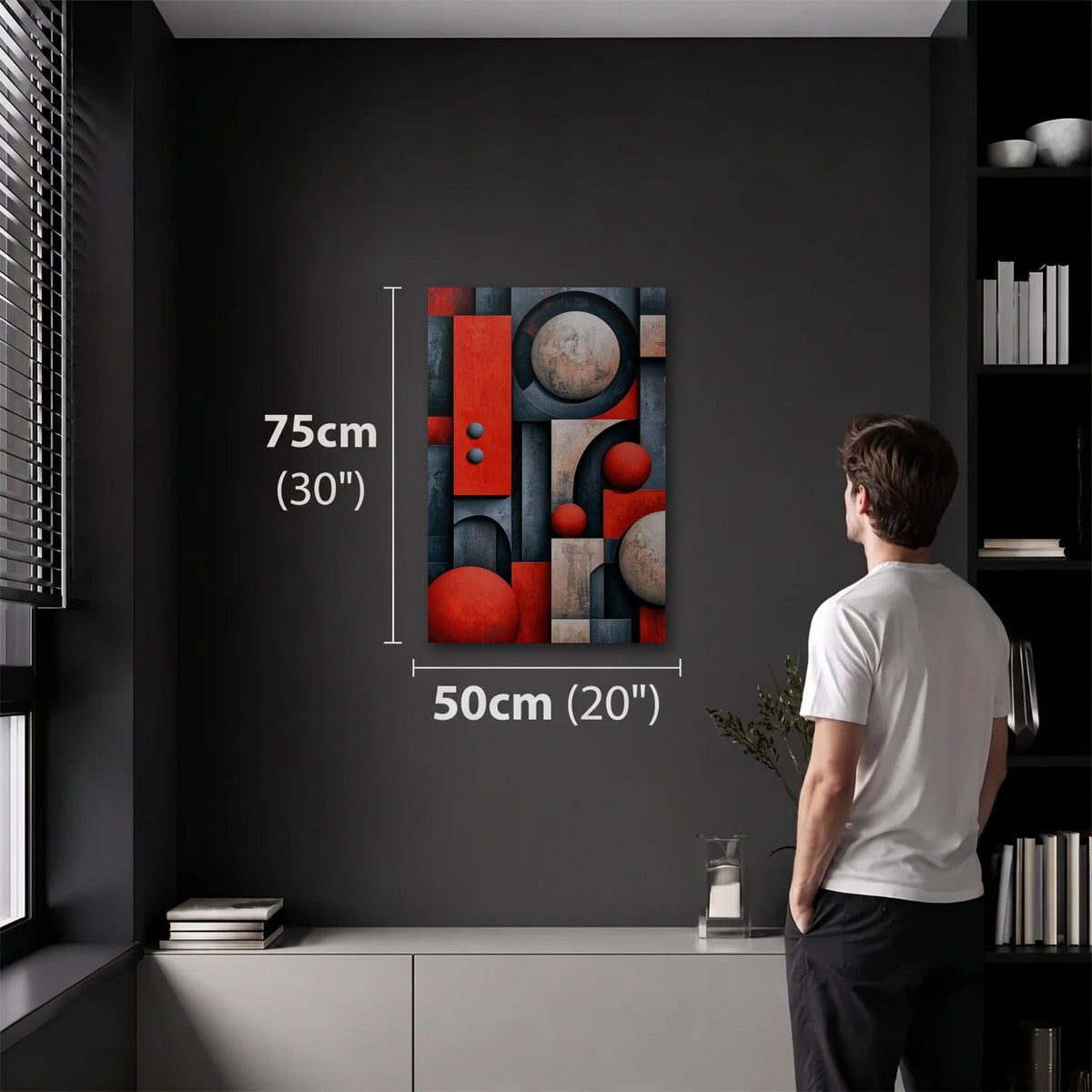 Geometric Abstraction Art 50x75 cm acrylic wall art in a dark modern room