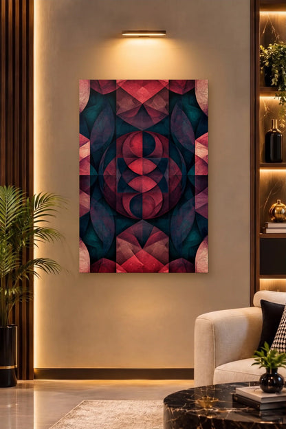 Geometric Abstraction Art acrylic wall art on a warm-lit luxury wall