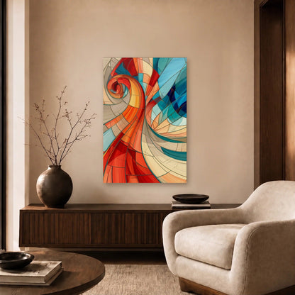 Geometric Abstraction Art acrylic wall art in a beige living room