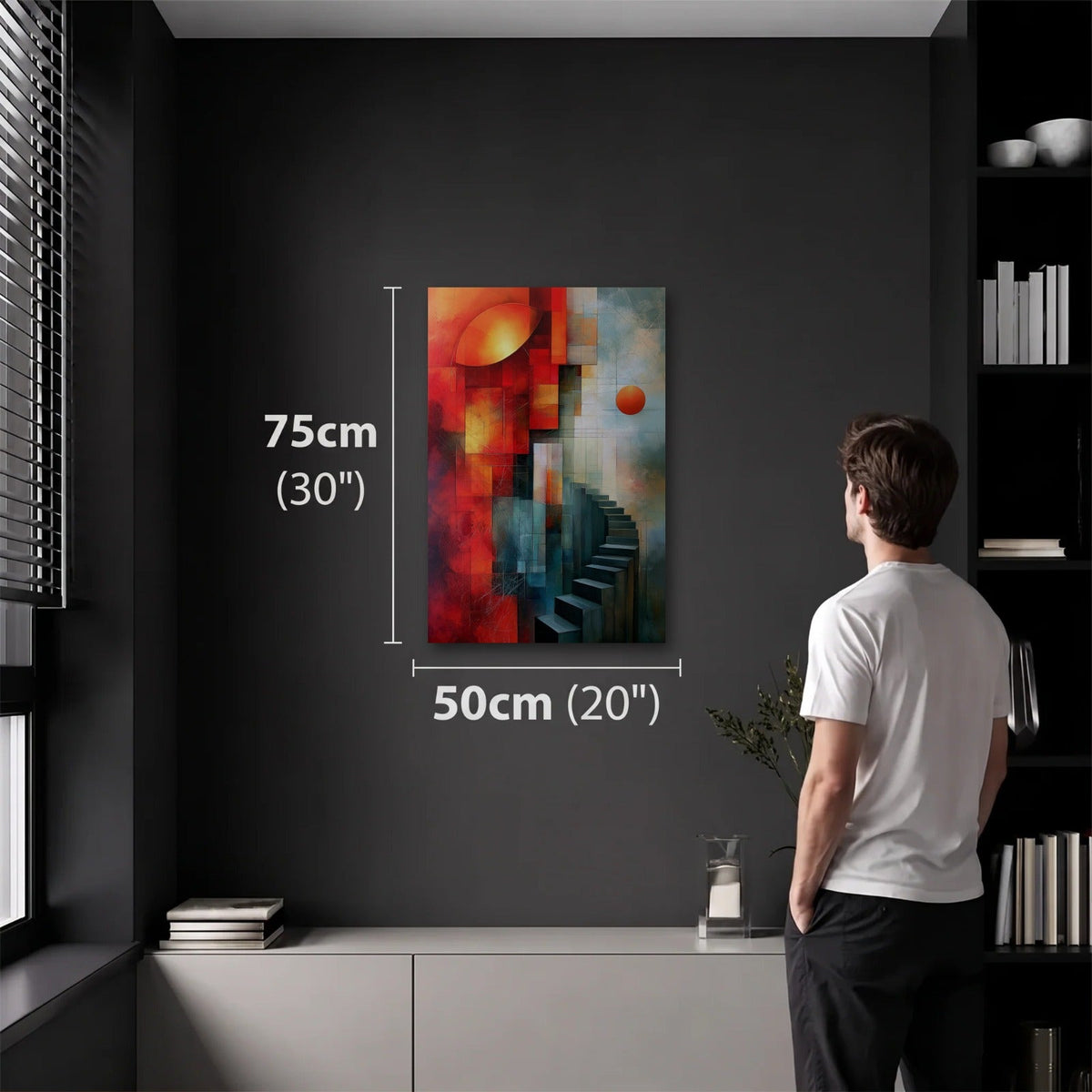 Geometric Abstraction Art 50x75 cm acrylic wall art in a dark modern room