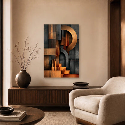 Geometric Abstraction Art acrylic wall art in a beige living room