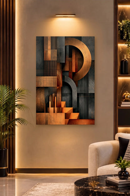 Geometric Abstraction Art acrylic wall art on a warm-lit luxury wall
