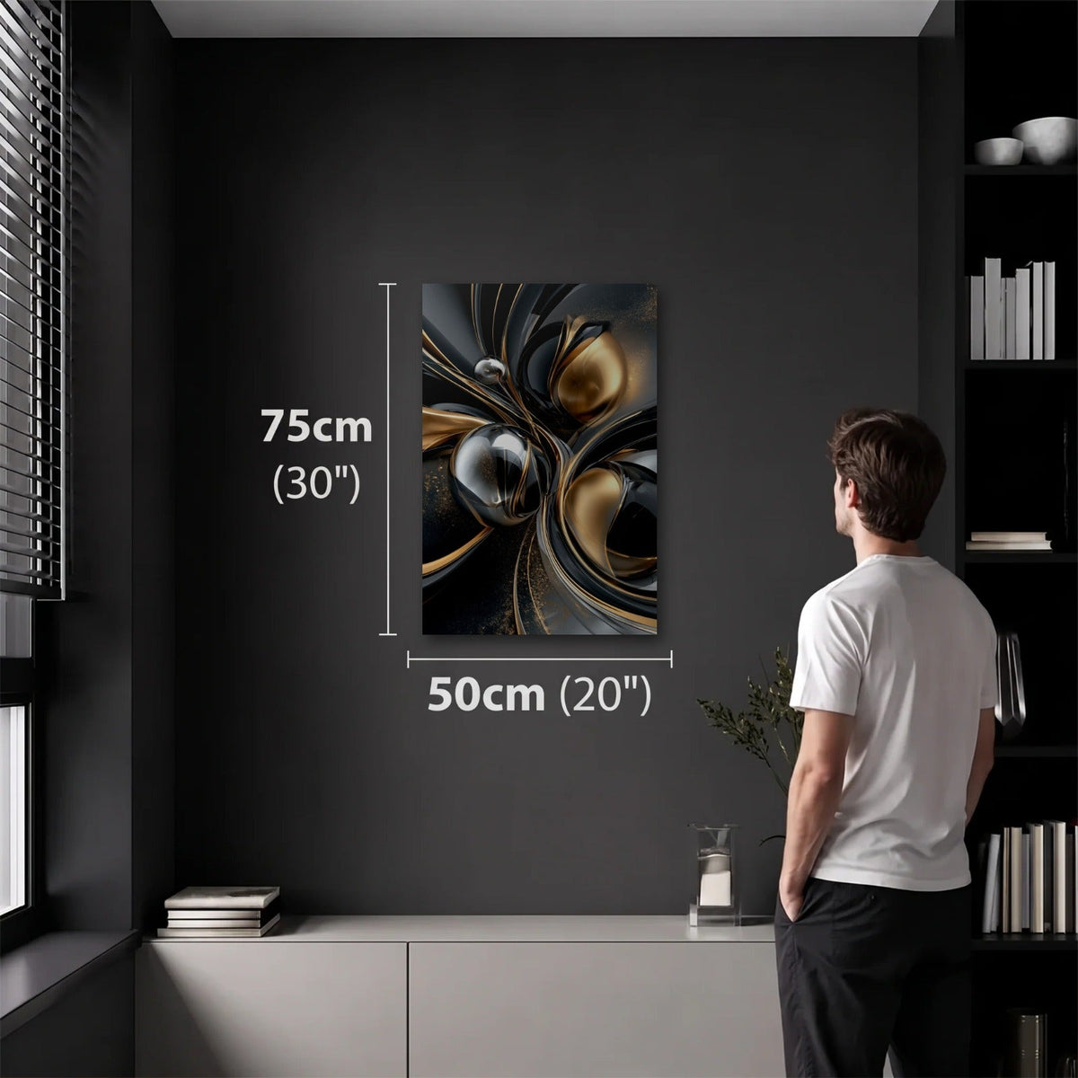 Geometric Abstraction Art 50x75 cm acrylic wall art in a dark modern room