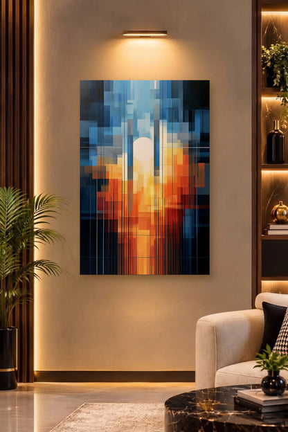 Geometric Abstraction Art acrylic wall art on a warm-lit luxury wall