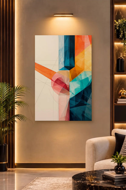 Geometric Abstraction Art acrylic wall art on a warm-lit luxury wall