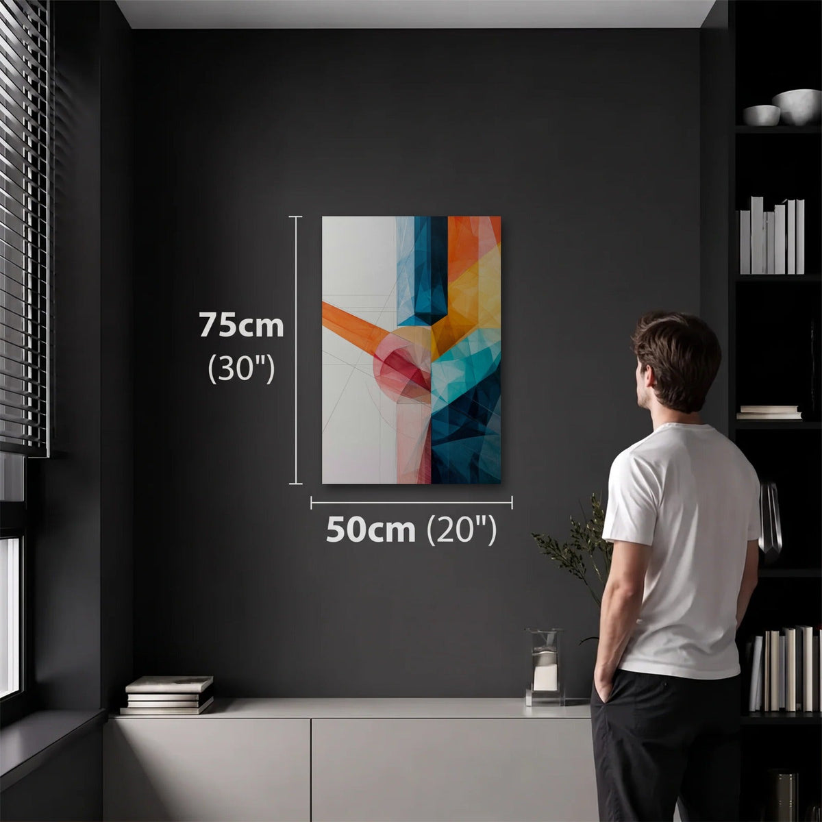 Geometric Abstraction Art 50x75 cm acrylic wall art in a dark modern room