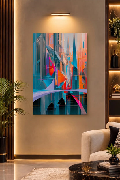 Geometric Abstraction Art acrylic wall art on a warm-lit luxury wall