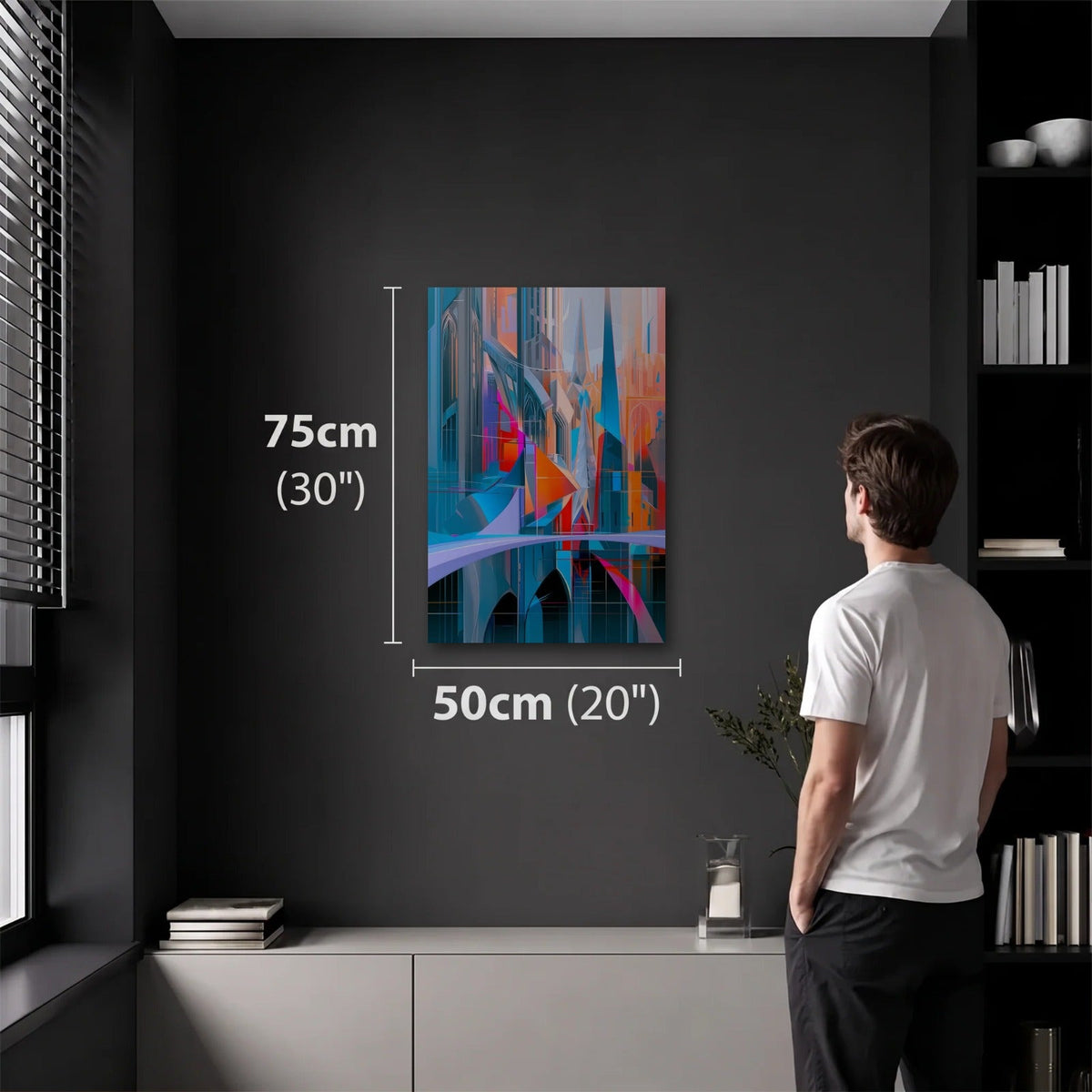 Geometric Abstraction Art 50x75 cm acrylic wall art in a dark modern room