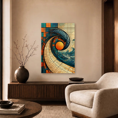 Geometric Abstraction Art acrylic wall art in a beige living room