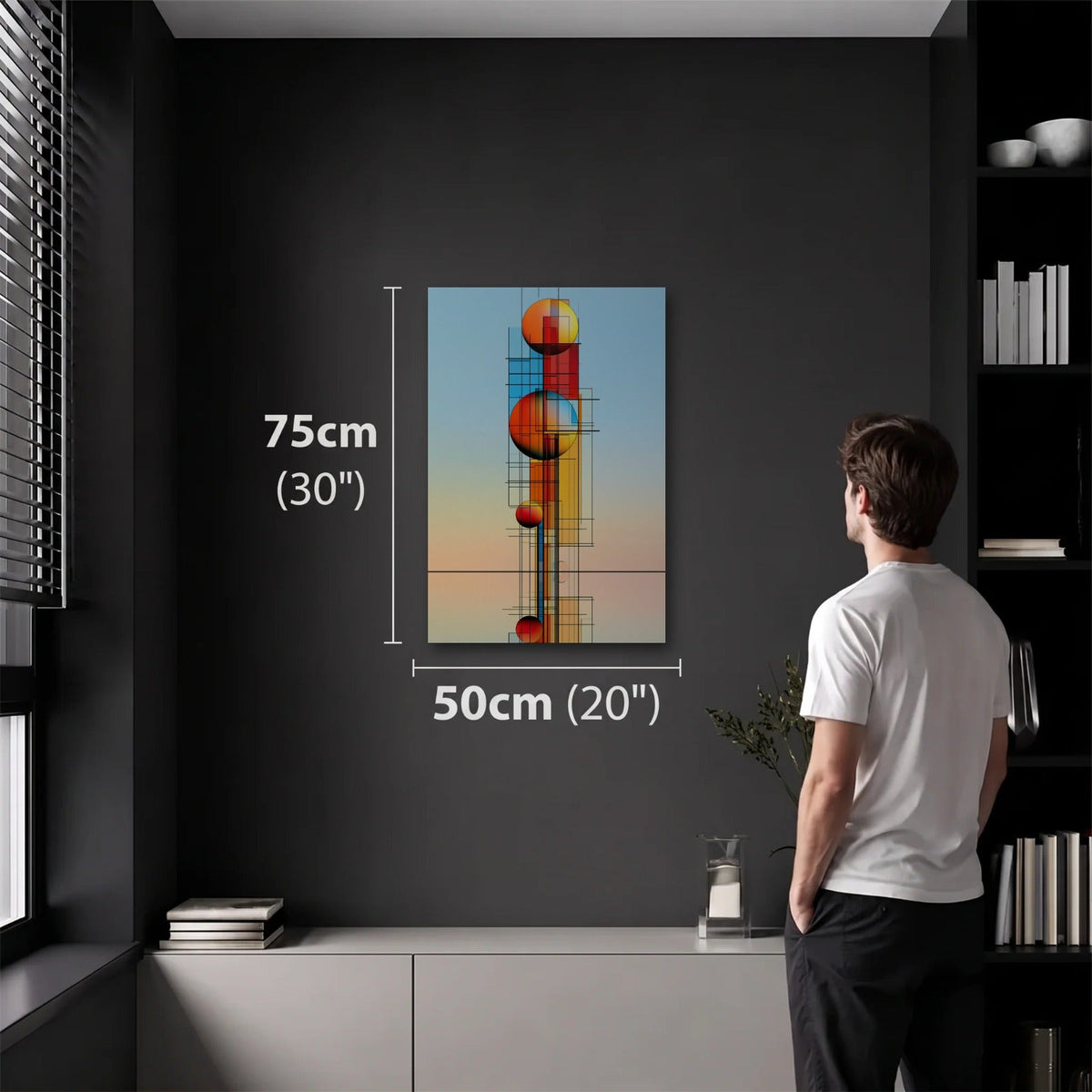 Geometric Abstraction Art 50x75 cm acrylic wall art in a dark modern room