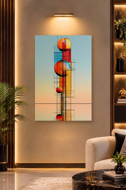 Geometric Abstraction Art acrylic wall art on a warm-lit luxury wall