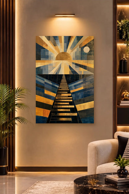 Geometric Abstraction Art acrylic wall art on a warm-lit luxury wall