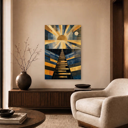 Geometric Abstraction Art acrylic wall art in a beige living room