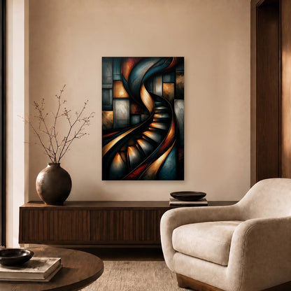 Geometric Abstraction Art acrylic wall art in a beige living room