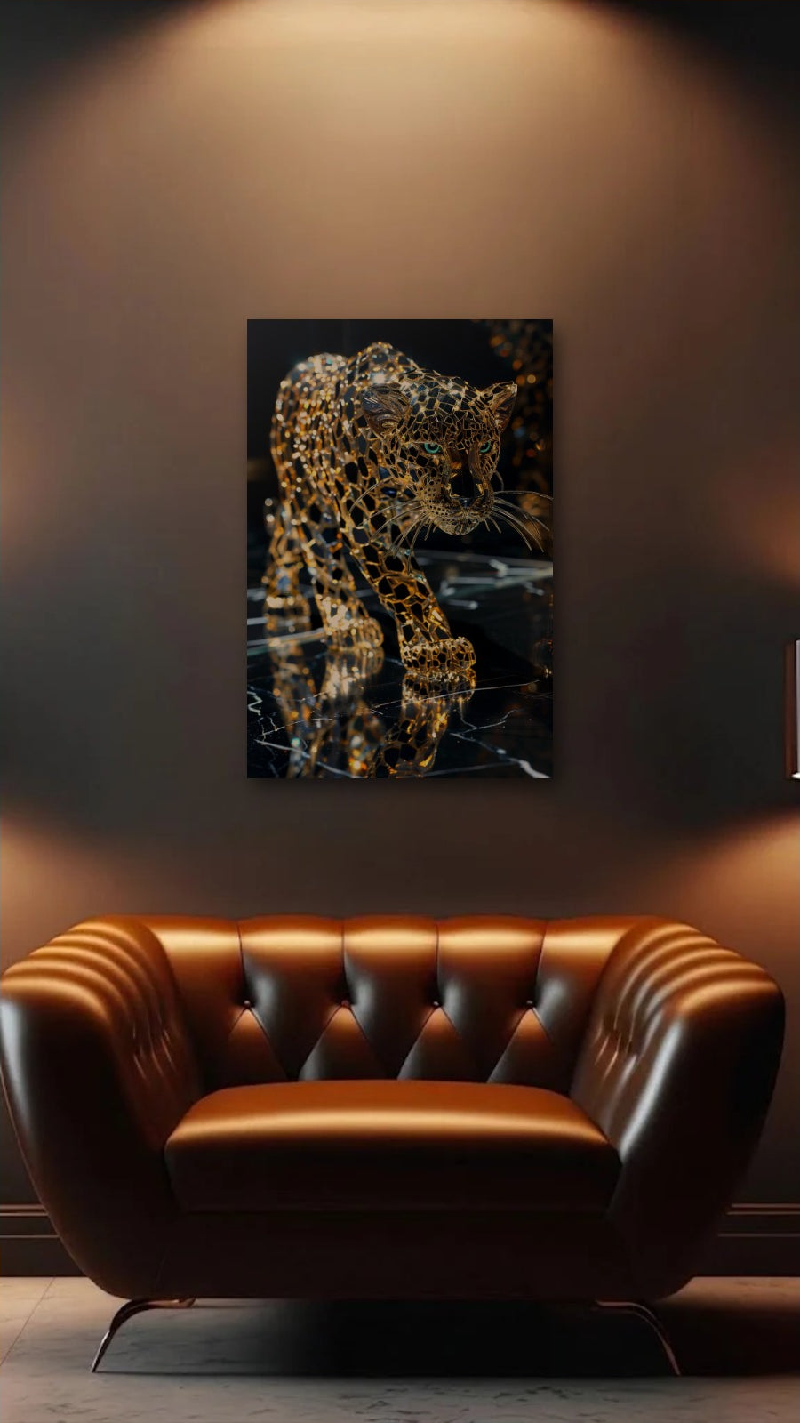 Luxury Art acrylic wall art above a leather armchair