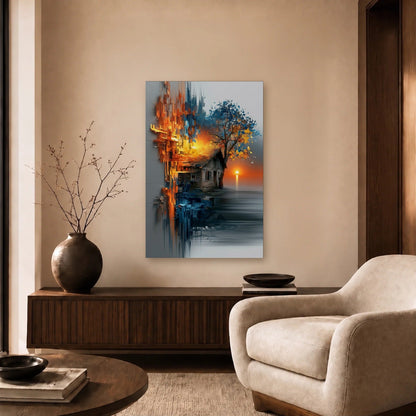 Abstract Art acrylic wall art in a beige living room