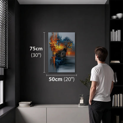 Abstract Art 50x75 cm acrylic wall art in a dark modern room