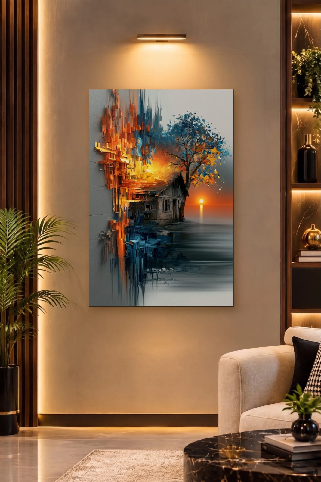 Abstract Art acrylic wall art on a warm-lit luxury wall