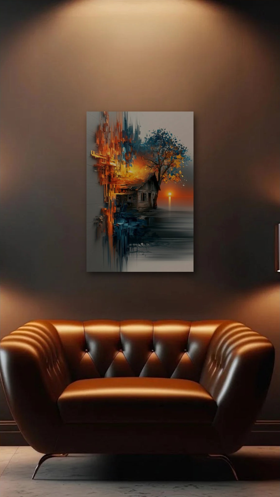 Abstract Art acrylic wall art above a leather armchair