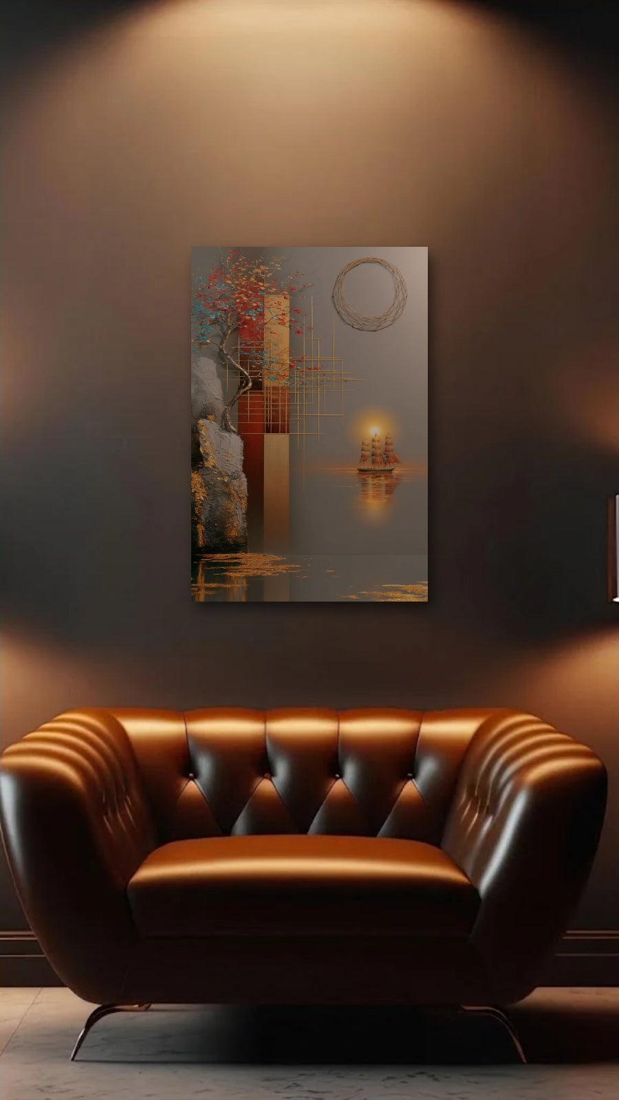 Luxury Art acrylic wall art above a leather armchair