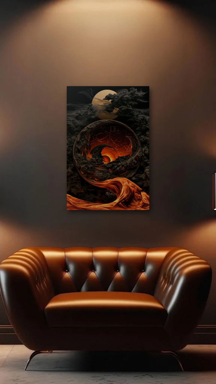 Luxury Art acrylic wall art above a leather armchair