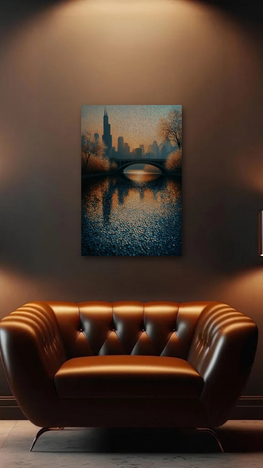 Abstract Art acrylic wall art above a leather armchair