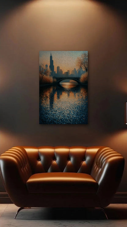 Abstract Art acrylic wall art above a leather armchair