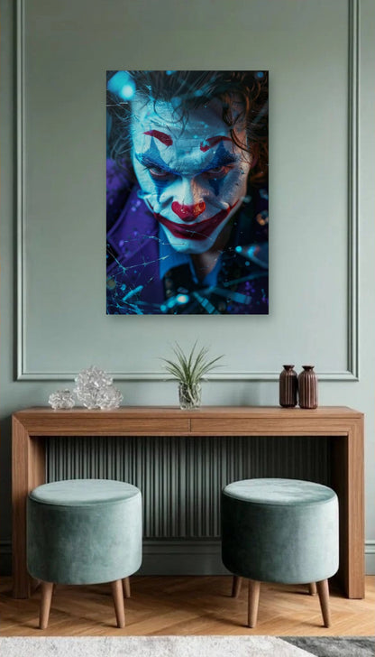 Cinematic Art acrylic wall art above a wooden console