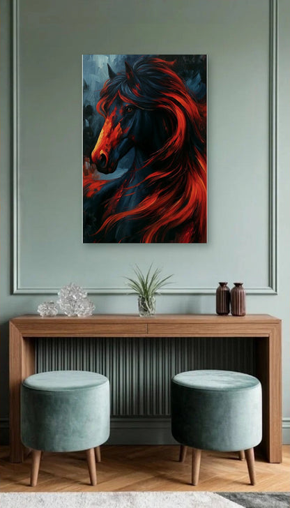 Wild Art acrylic wall art above a wooden console