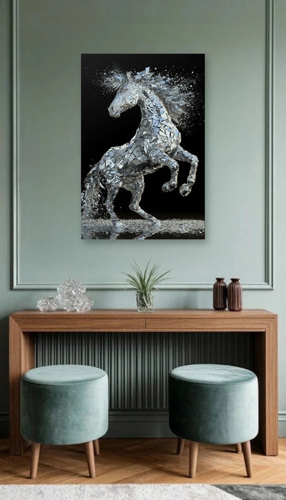 Wild Art acrylic wall art above a wooden console