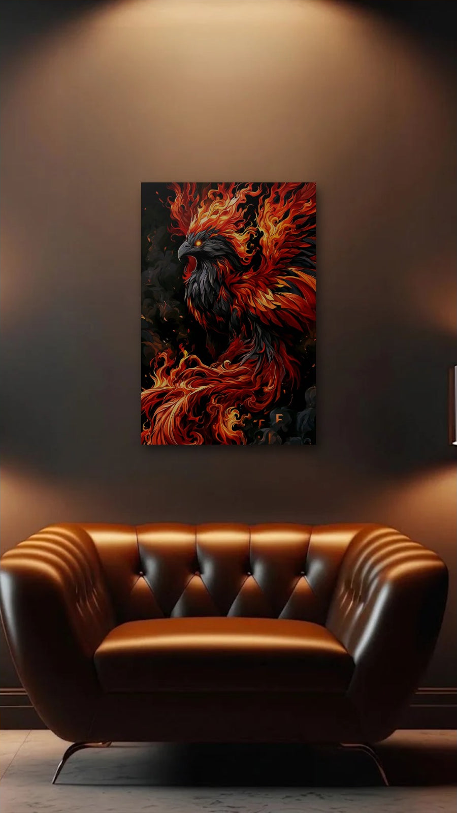 Wild Art acrylic wall art above a leather armchair