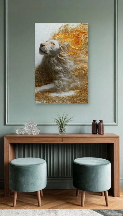 Wild Art acrylic wall art above a wooden console