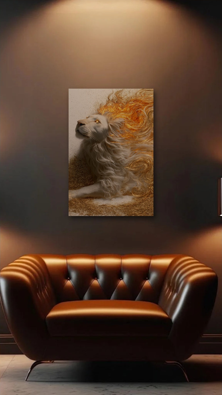 Wild Art acrylic wall art above a leather armchair