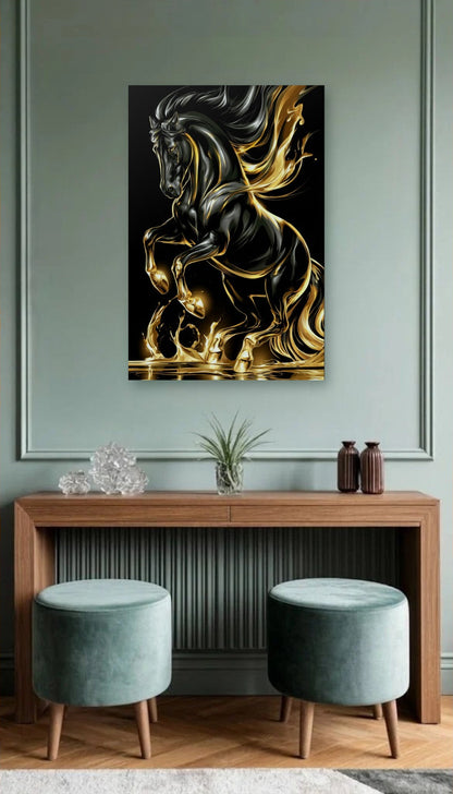 Wild Art acrylic wall art above a wooden console